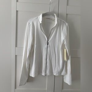 New! Cyrus Ribbed Zip-Up Yoga Top – White, Size L